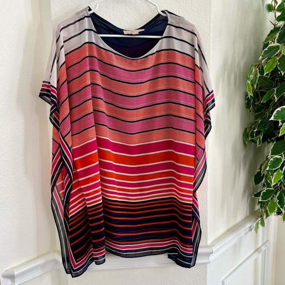 Michael Kors Pink and Red Striped Poncho Style Blouse - Picture 1 of 7